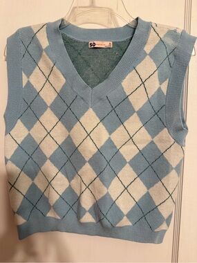 SO Blue and White Argyle V-Neck Sweater Vest